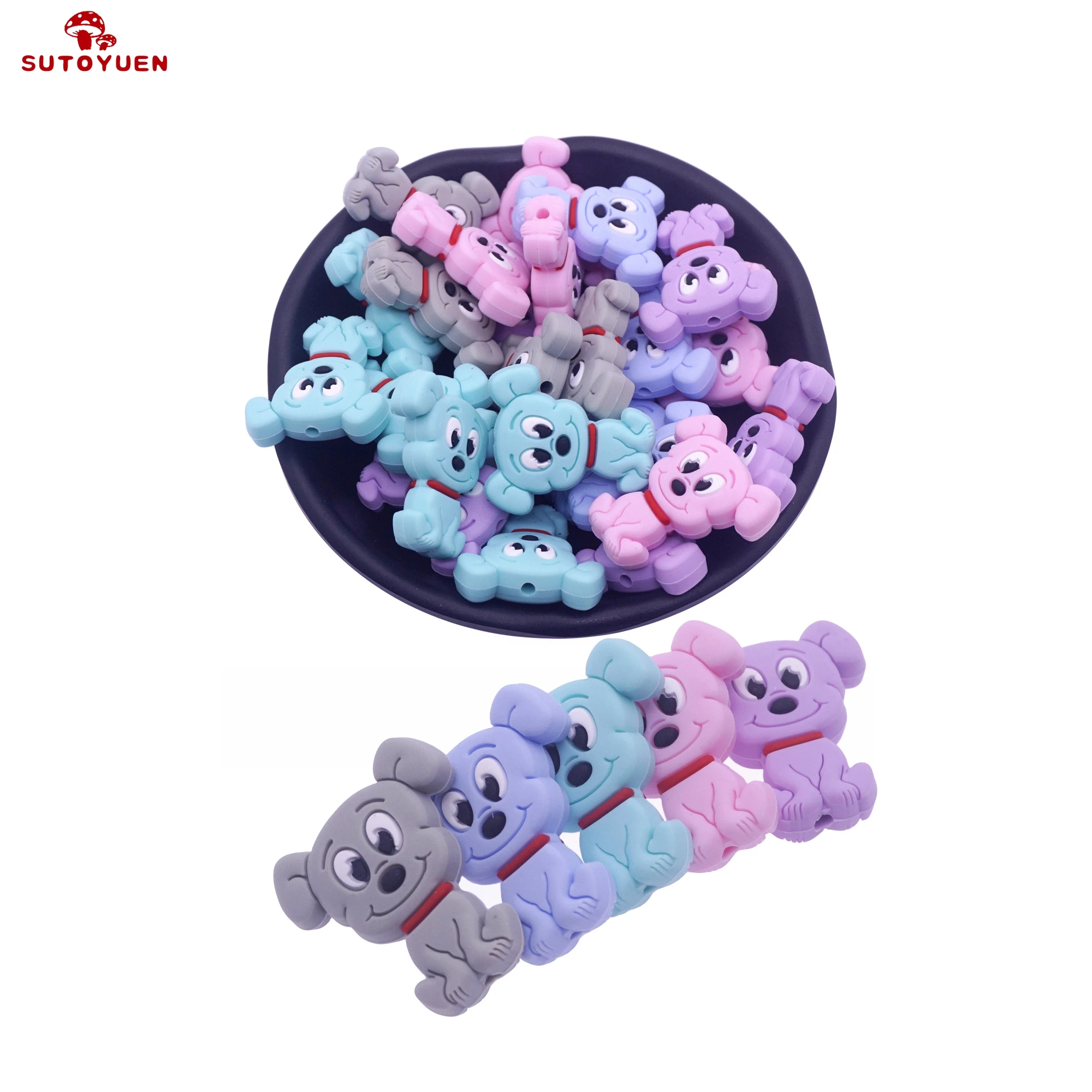 

Sutoyuen 20pc Food Grade Cartoon Mini Puppy Dog Silicone Beads BPA Free Chewing Animals Bead DIY Pacifier Baby Teething Toys