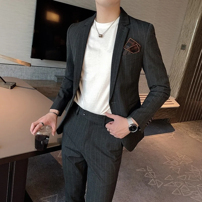 New Mens Fashion Slim Suits Sets Korean British Style Casual Suits Vintage Pants Concise Male Two-Piece Suit 2022 Autumn