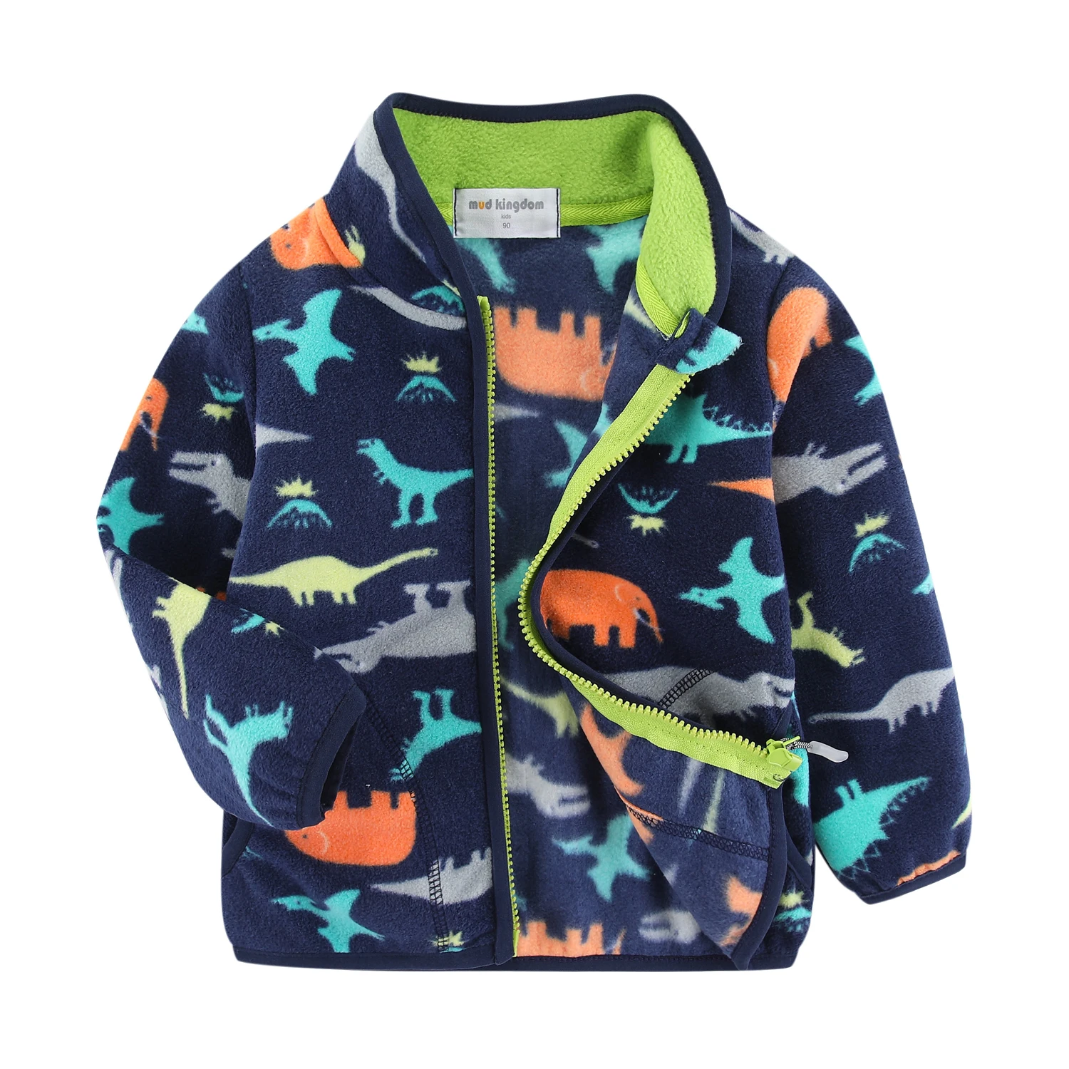 Mudkingdom giacche per bambini autunno manica lunga capispalla per bambini in pile Cartoon Car Dinosaur Zipper ragazzi ragazze cappotti