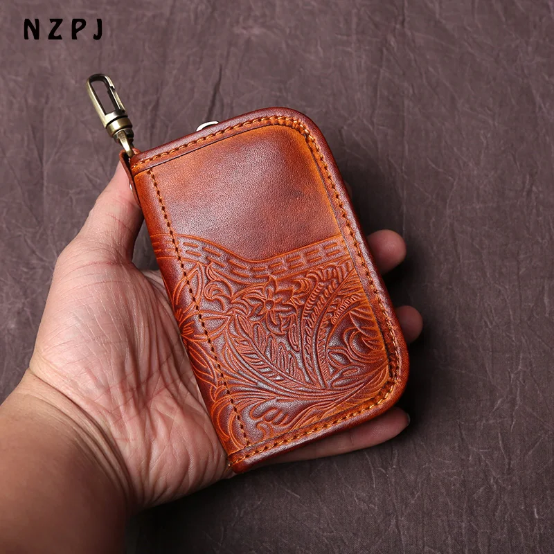 NZPJ männer Leder Schlüssel Tasche, Die Erste LayerOf Rindsleder, Damen Geldbörse, multi-funktionale Vintage Pflanzlich Gegerbtem Leder ID Tasche. – Detail 4