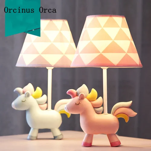 Cartoon creative Unicorn desk lamp girl bedroom children's room bedside lamp lovely romantic color coloured resin desk lamp