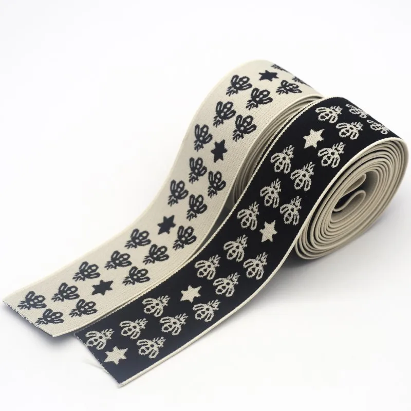 38mm Beetle Pattern Rubber Elastic Band Jacquard Craft Webbing Waist Band DIY Headdress Clothing Case Bag Sewing Accessories 1M