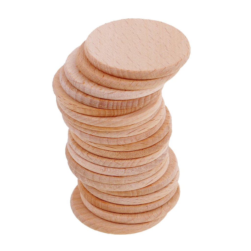 20 Pieces 36mm Wood Base Disk Round Pieces for DIY Painting Craft Scrapbooking