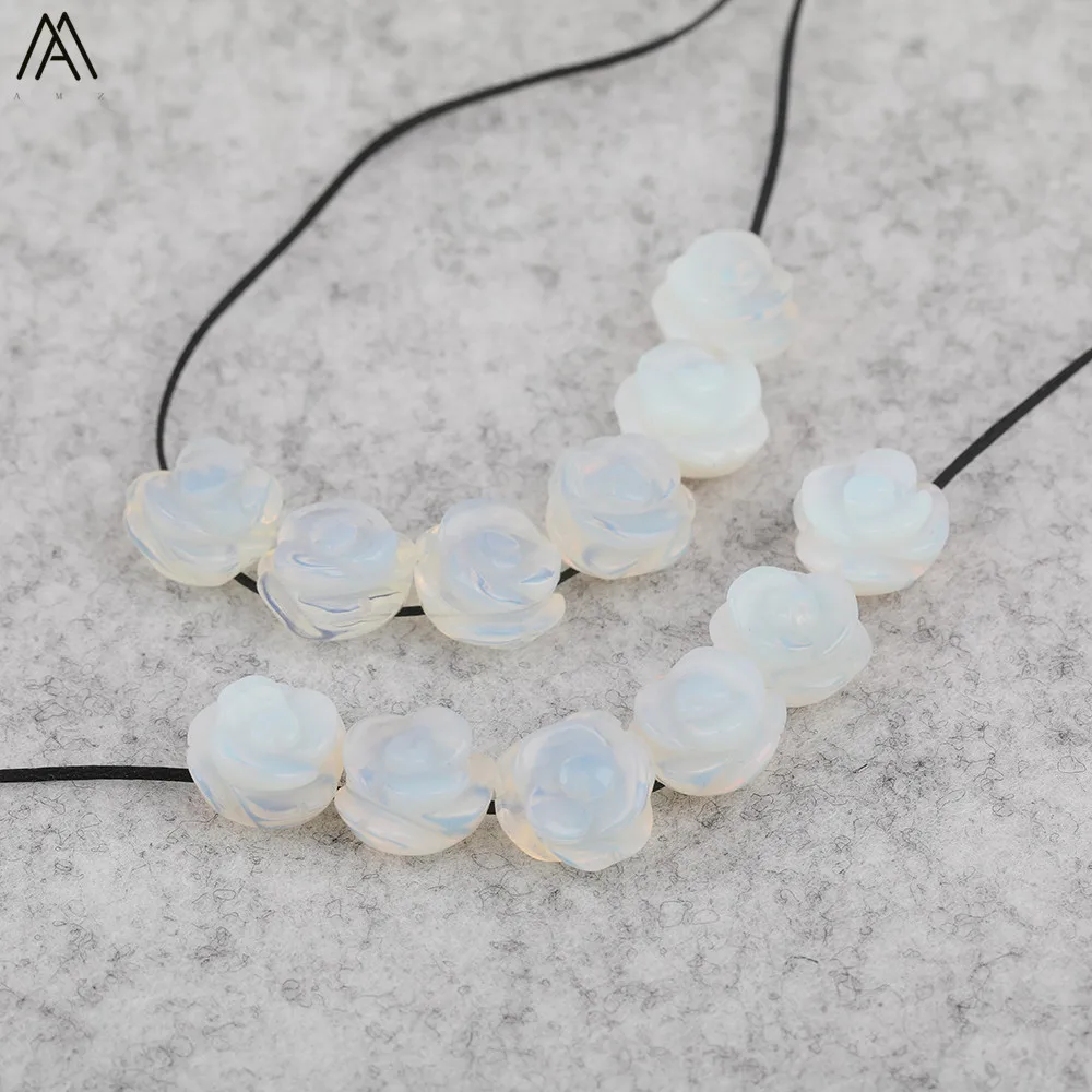15 teile/los 10mm Natürliche Achate Lapis Fluorit Stein Quarz Kristall Geschnitzte Rose Blume Form Ohrring Perlen Für Schmuck DIY Machen – Detail 11