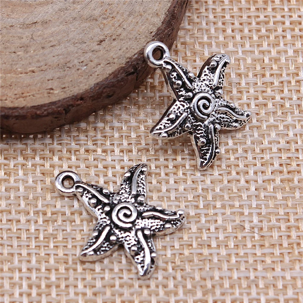 free shipping 43pcs 18x20mm antique silver starfish charms diy retro jewelry fit Earring keychain hair card pendant accessories