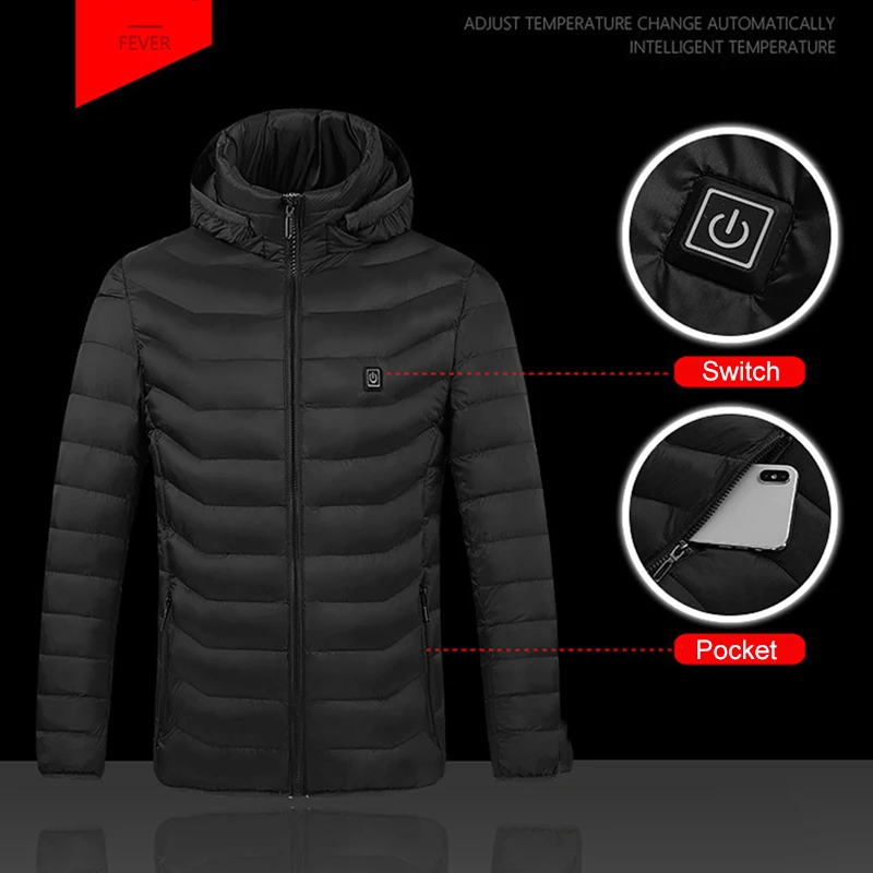 Newly Men Electric Heated Jackets Down Cotton Outdoor Coat USB Electric Heating Hooded Winter Warm Jackets Winter 열선조끼