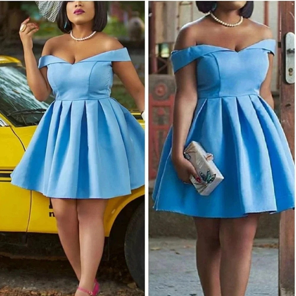 Angelsbridep Moderne Blau Mini Graduation Party Kleid 2021 Weg Von der Schulter Nach Maß Abschlussball-kleider A-linie Kurze Heimkehr Kleid