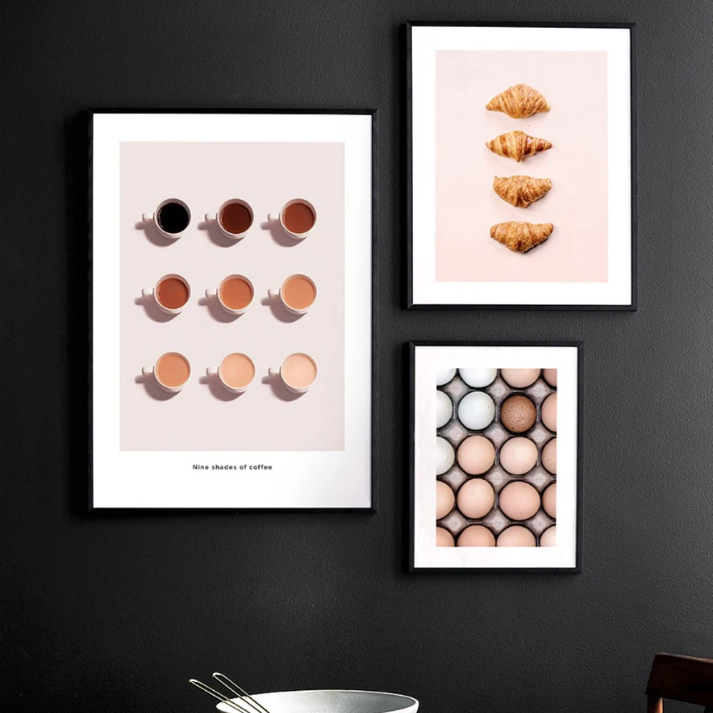 Eggs Close up Shades of Coffee Canvas Paintings Croissant Poster Prints Wall Art Pictures Bedroom Living Room Home Decor