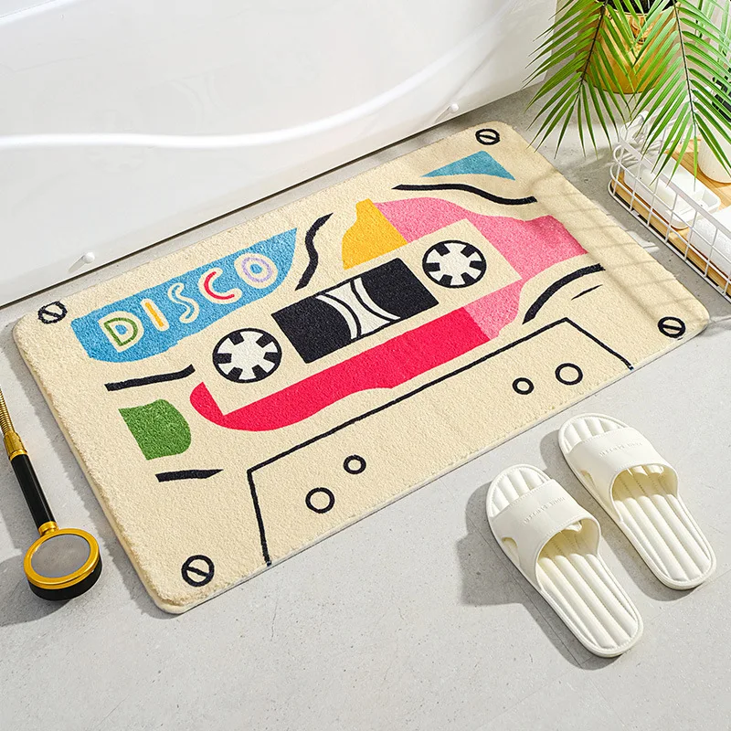 Retro Classic Cassette  Music Tape Soft Mats Rugs Home Entrance Carpet Bedroom Toilet Bathroom Door Absorbent Non-Slip Foot  Pad