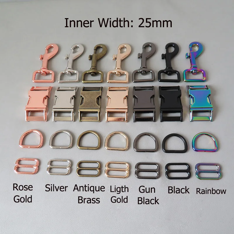 50Sets 25mm Metal Quick Release Buckle Snap Hook D Ring Adjustable Loop For Pet Dog Collar Leash Rope Carabiner Clasp Accessory