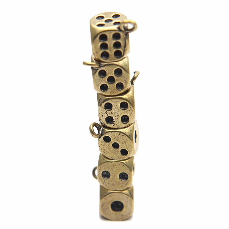 Brass Dice Key Chain Pendants Vintage Punk Men Club Bar Drinking Playing Game Dice Tool Metal Keychain Car Key Ring Hanging Gift