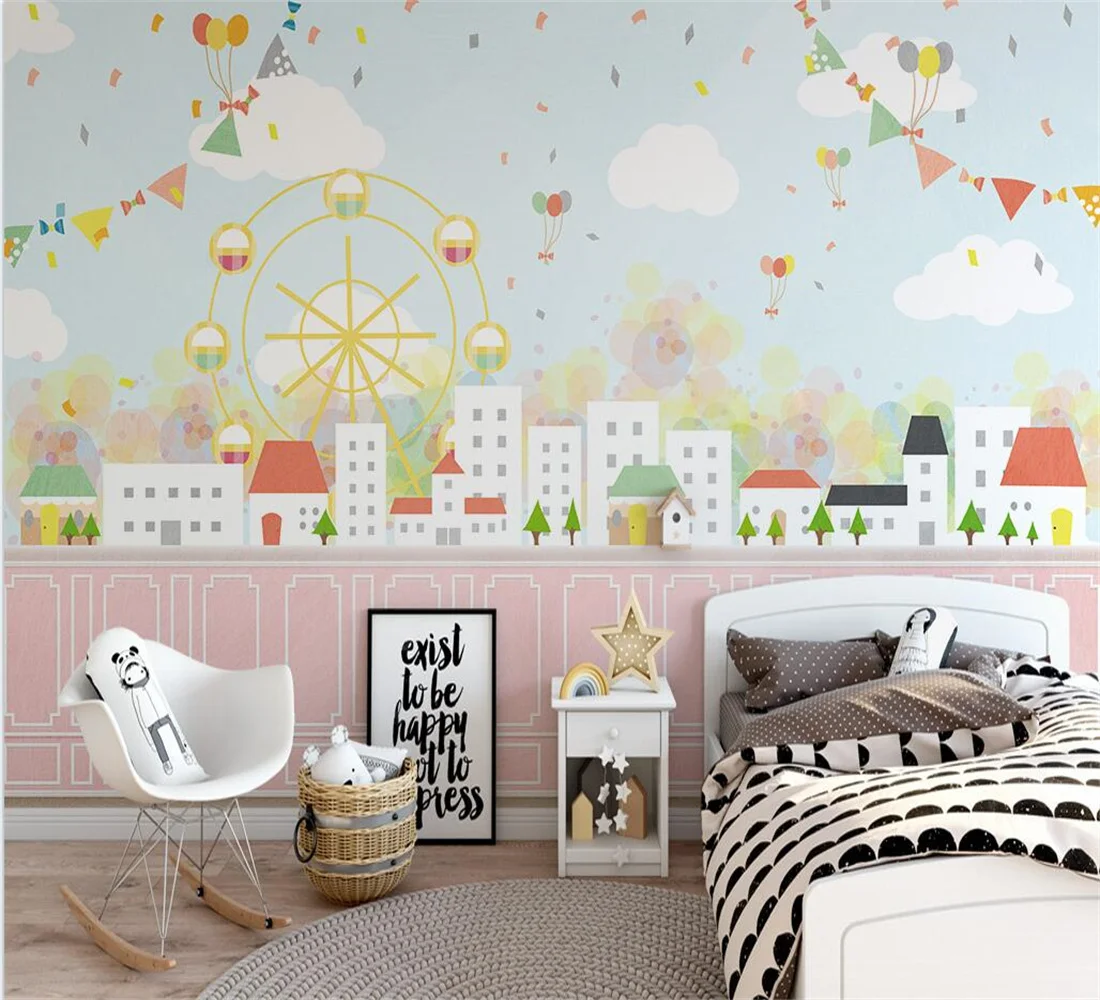 

Custom 3d wallpaper Pink blue sky white cloud children's room background wall painting wall papers home decor