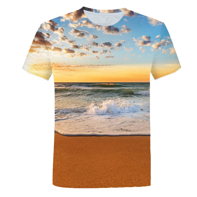 Summer Seaside Scenery Graphic t shirts Fashion men\'s t-shirts With Casual Beach Style 3D Print Nature Landscape Pattern T-shirt