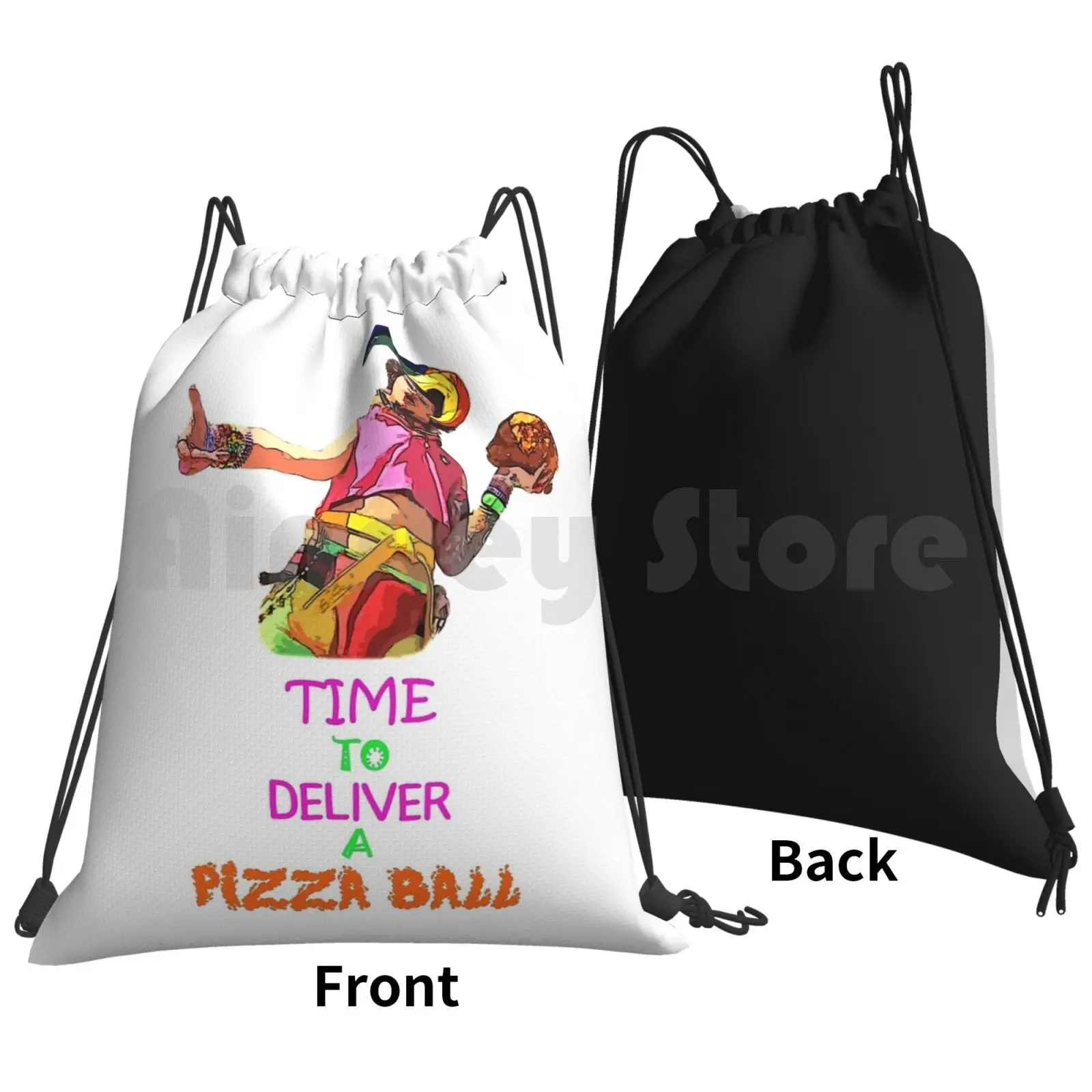 Time To Deliver A Pizza Ball Backpack Drawstring Bags Gym Bag Waterproof Pop Comedy Comic Fun Funny Ironic Joke Absurd