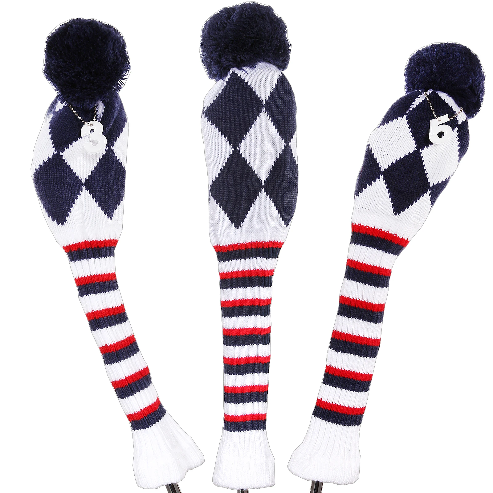 Golf 3pcs/set Kötött Angol Angol Rövid harisnya Borult 1-3-5 Golf faipari headcover számára Golf dirver/fairway Golf Furkó headcovers