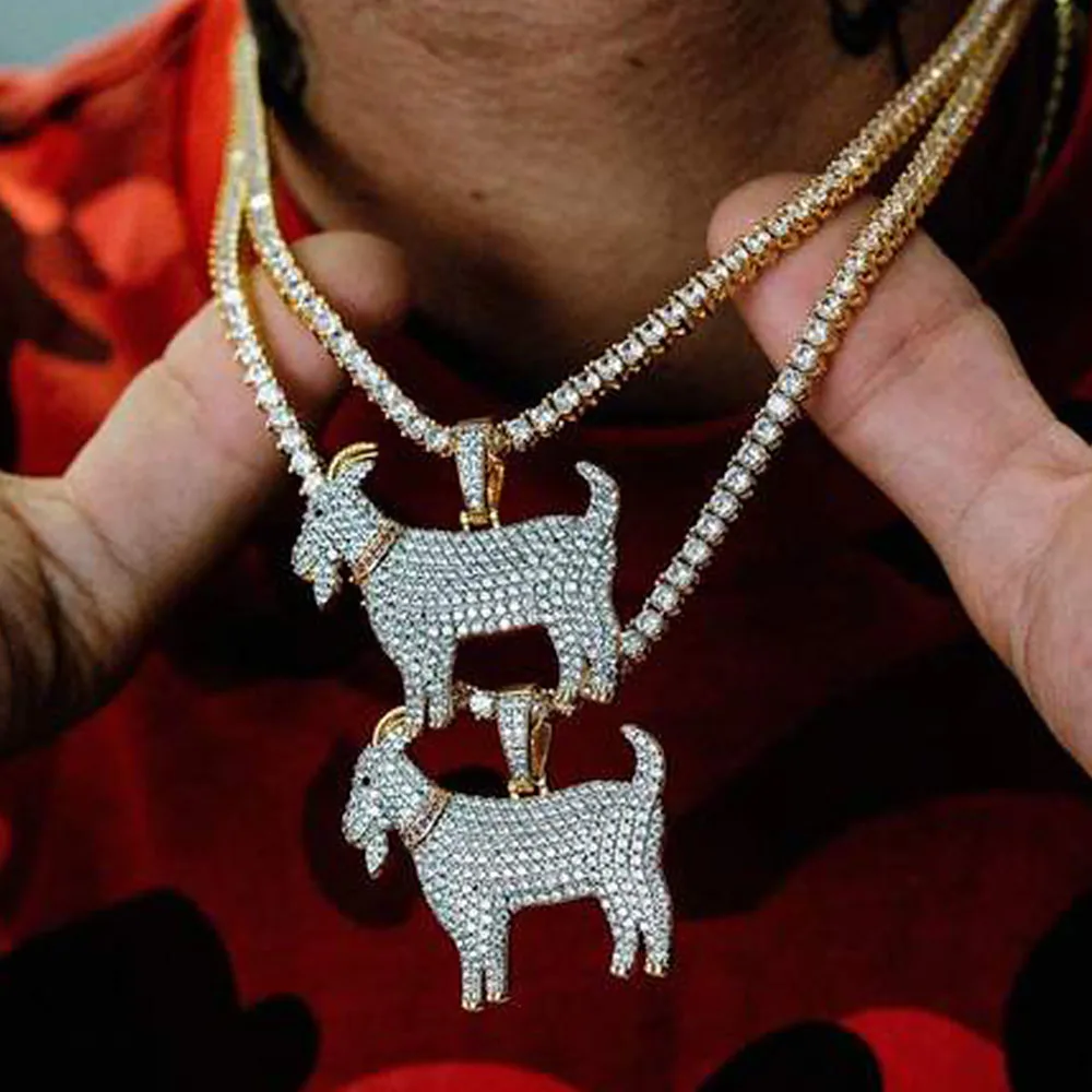 D&Z Shiny Trendy Goat Animal Pendant Necklace Charms For Men Women Gold Silver Color Cubic Zircon Hip Hop Jewelry Gifts