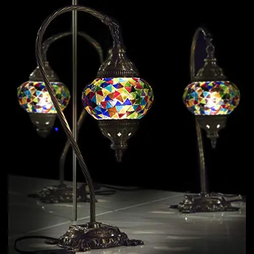 

Turkish Lamp, Tiffany Lamp 2021 Mosaic Stained Glass Boho Moroccan Lantern Table Lamp, swan Neck Handmade Desk Lighting Night At