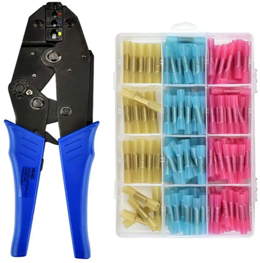 HS-40J Crimping Pliers 0.25-6mm2 Heat Shrink Butt Insulated Terminals Wire Connector 23-10AWG 230mm Stripper Multitools kits