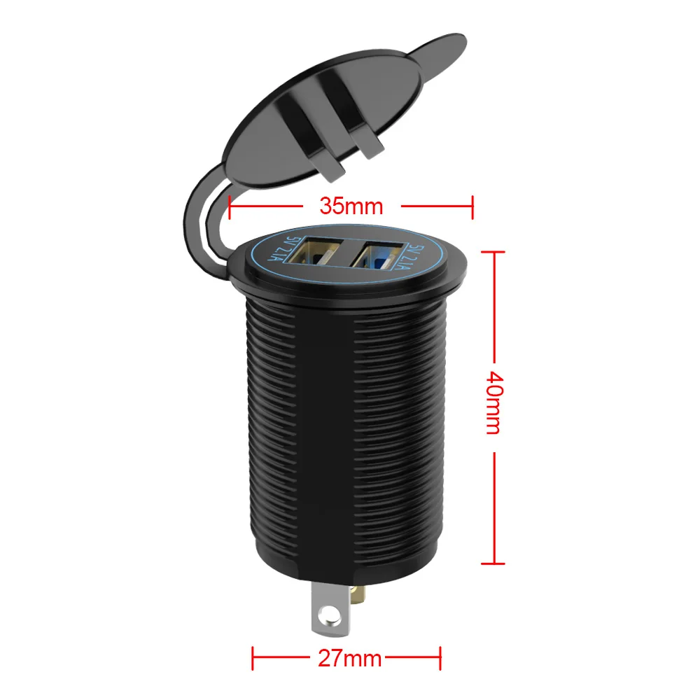 Dual USB Chargers Power Adapter for Auto Motorcycle Truck Socket  5V 4.2A Output Port 12V/24V Input With Cover Car Accessories