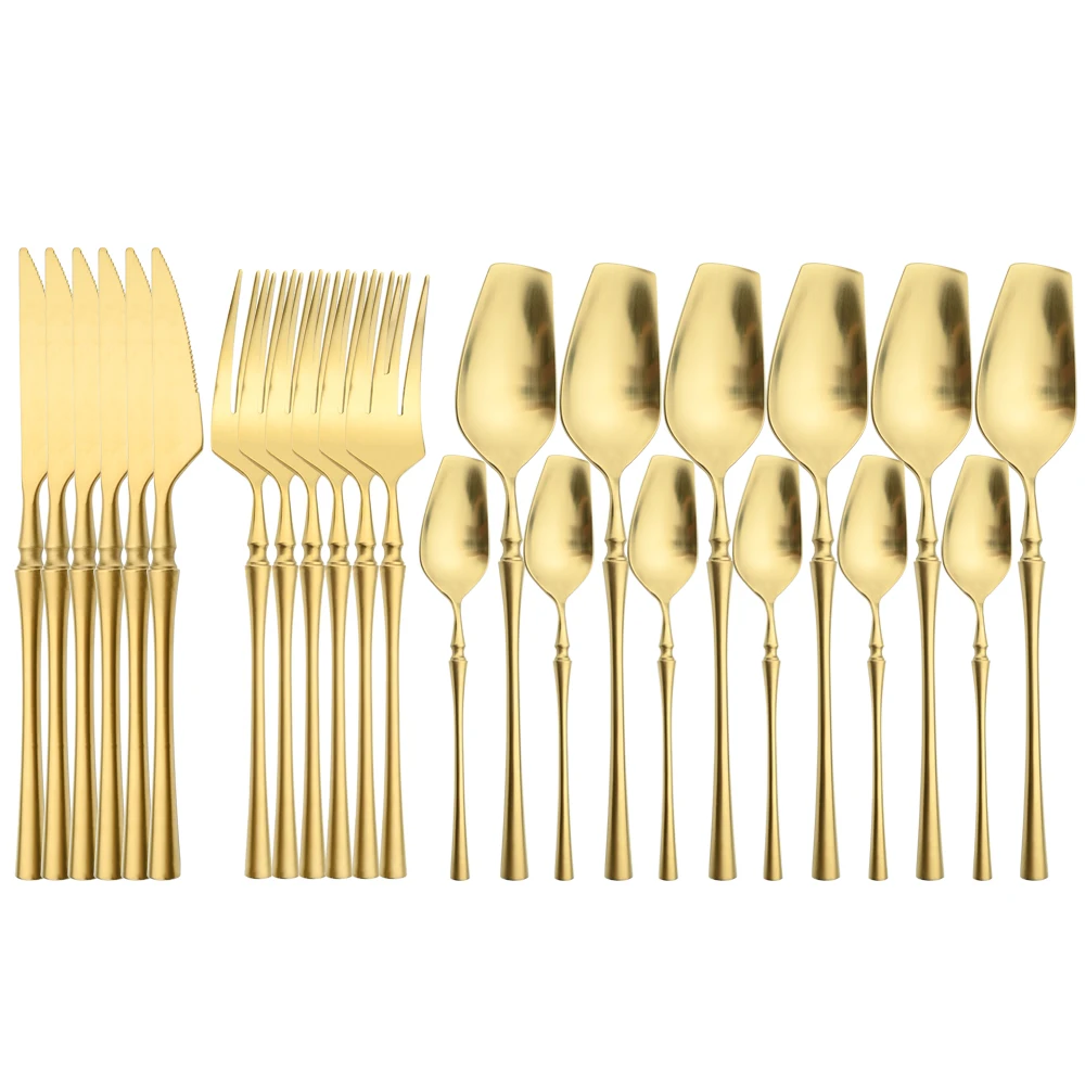 

6Set/24Pcs Cutlery Set 18/10 Stainless Steel Luxury Dinnerware Gold Forks Western Spoons Knives Steel Cutlery Set Flatware Set