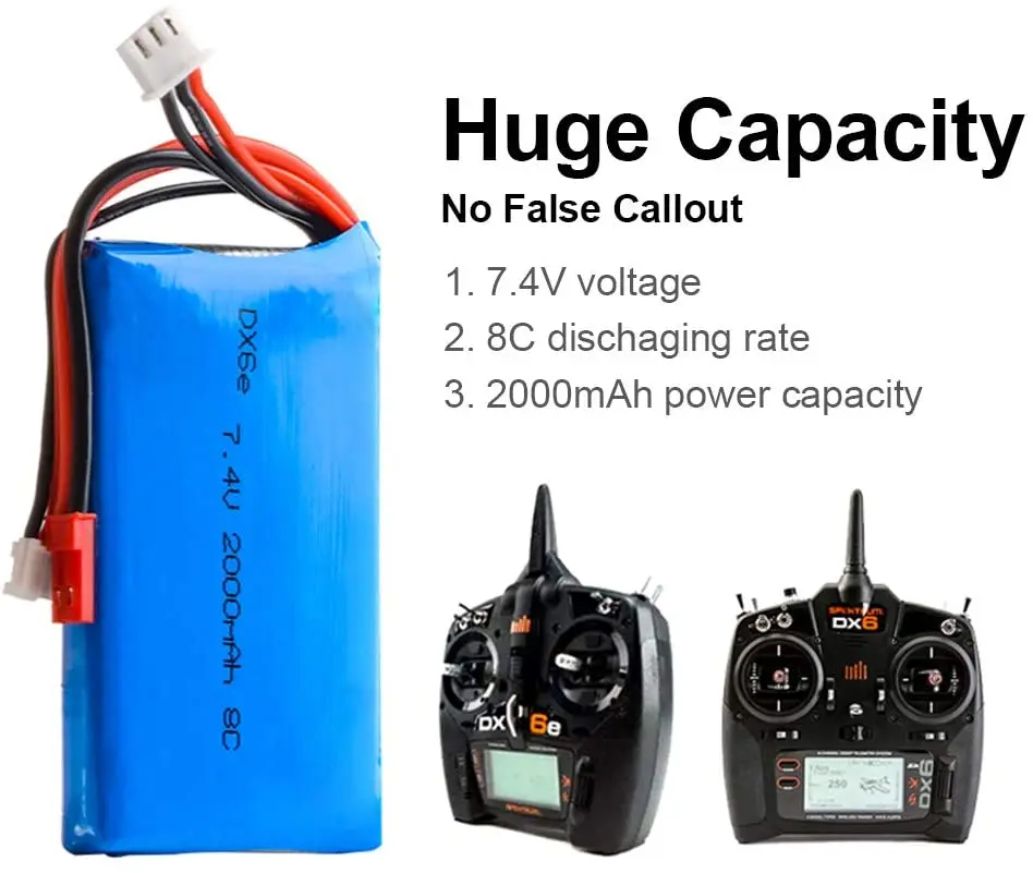 2S 7.4V 2000mAh Lipo Battery for Spektrum DX6e DX6 DX8 Remote Controller Transmitter Rc Spare Part