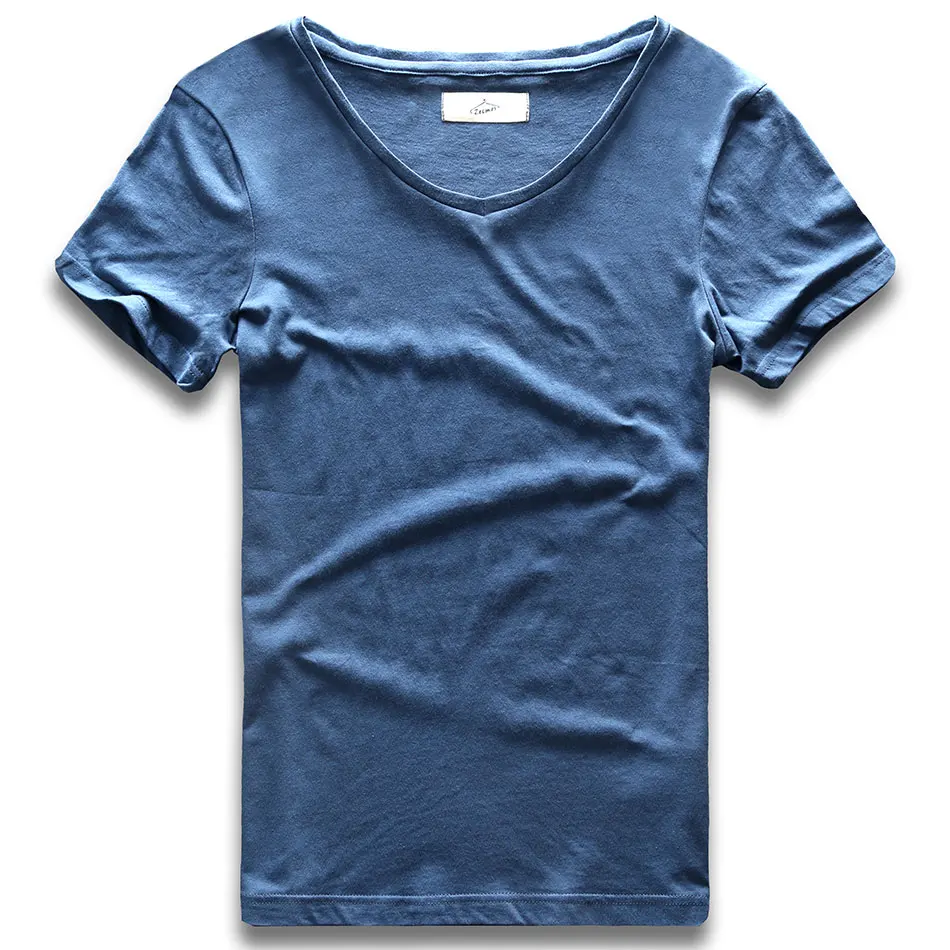 V Neck T Shirt for Men Low Cut Short Sleeve Shirts Wide Collar Top Tees Male Modal Cotton Slim Fit Invisible Undershirt