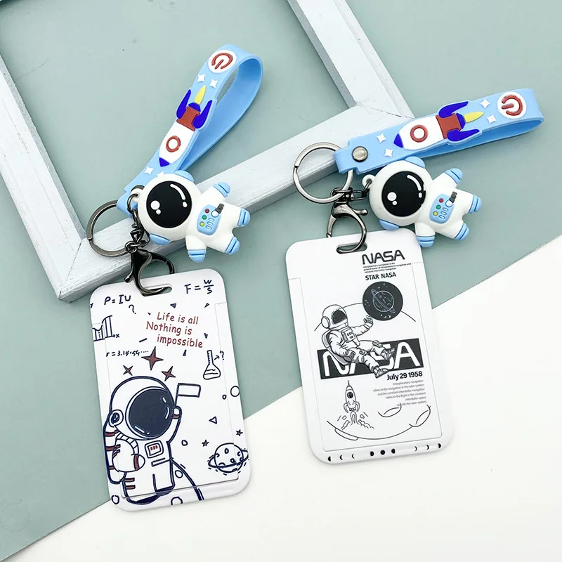 2021New Creative Cartoon Astronaut ID Card Holder Student Campus Keychain With Doll  Spaceman Access Card Cover