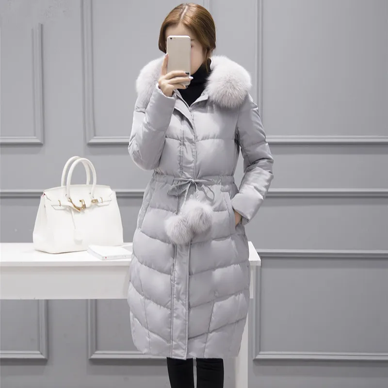 

Fur Fox Women's 2023 Collar Winter Jacket Women White Duck Down Jackets Padded Women Parka Warm Coat Abrigo Mujer WXF412 s