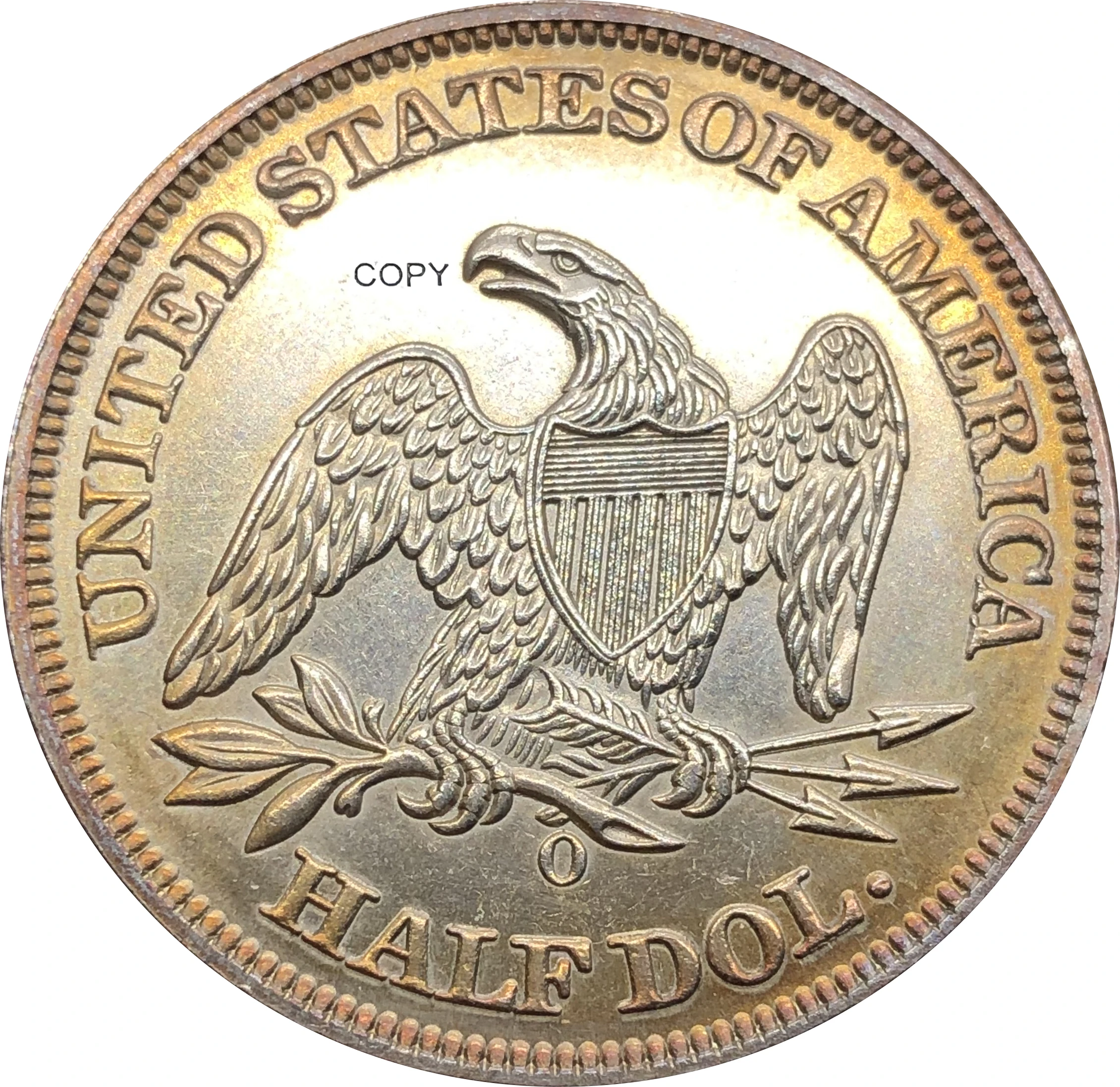 United States Of America USA 1862 O ½ Dollar Seated Liberty Half Dollar Cupronickel Silver Plated Below Eagle Copy Coin No Motto