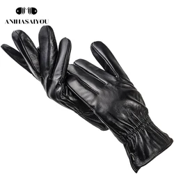 Mode noir hommes gants en cuir, gants Simples mâle hiver, gants pour homme en peau de mouton en cuir gants homme-8020Y