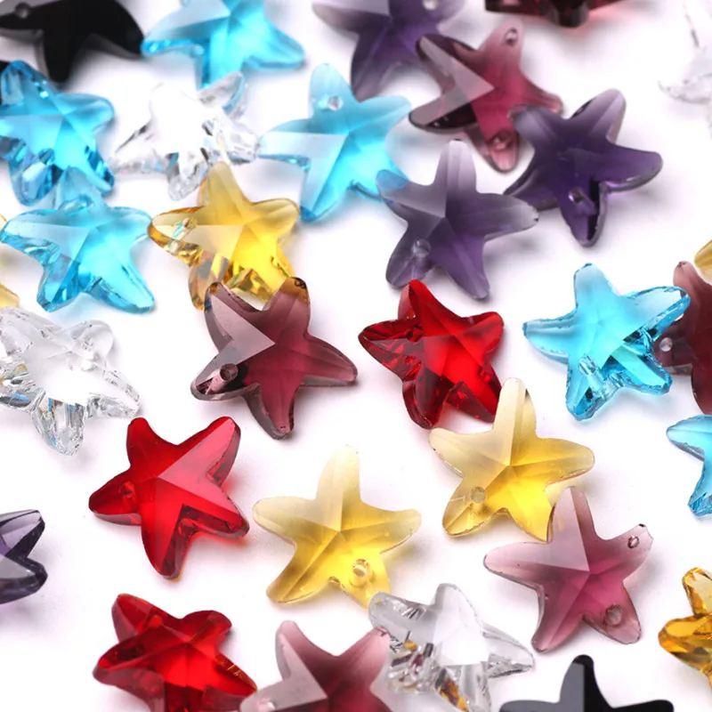 Top Quality 100Pcs Multicolor 14mm Crystal Glass Starfish Chandelier Stones DIY Jewelry Making Beads DIY Clothing Accessories