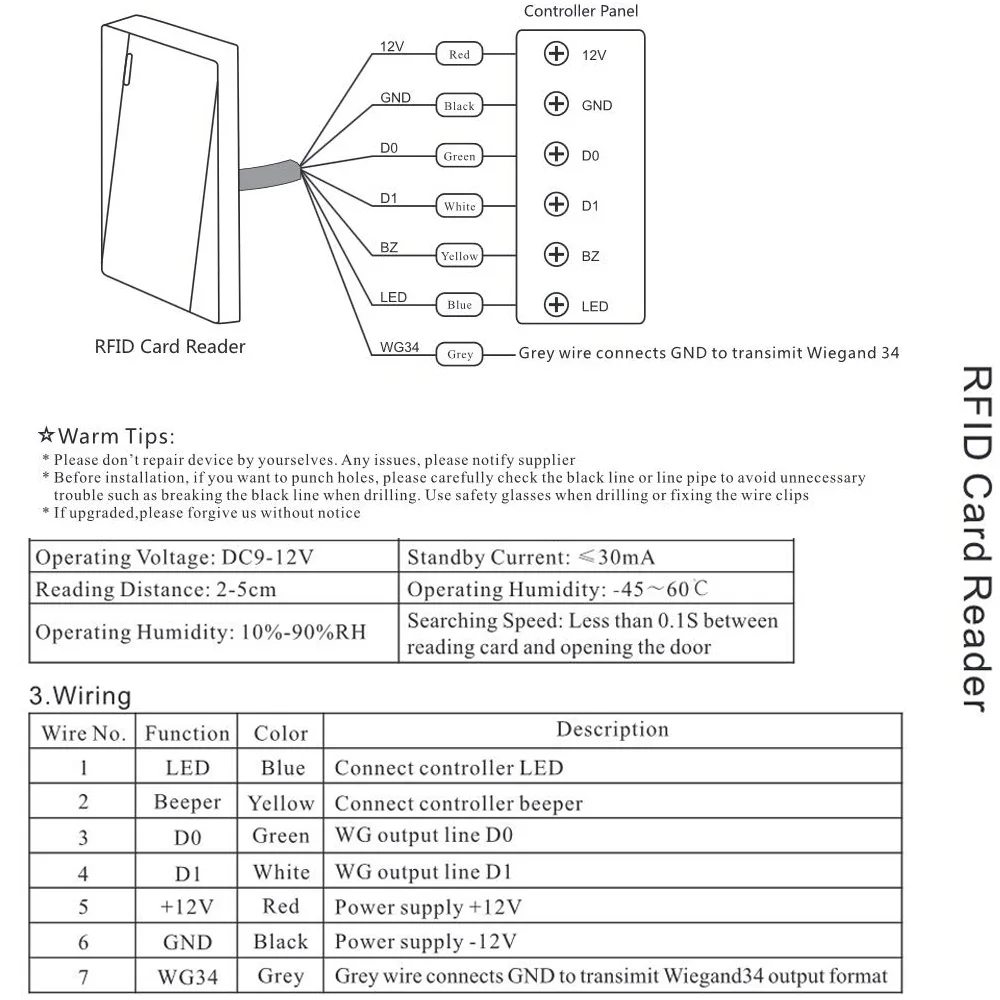 IP68 Waterproof Wiegand 26 Output 125Khz/13.56Khz RFID Proximity Card Reader Access Control Slave Reader UP002