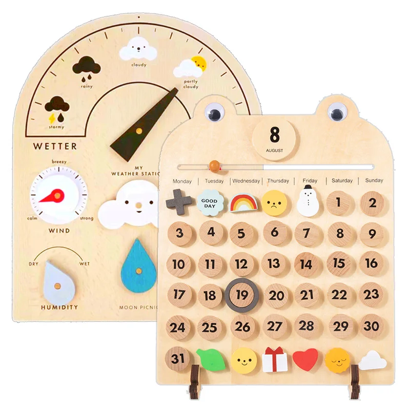 Kids Daily Calendar Wooden Educational Toy My Weather Station Date Time Record Activity Board Growth Learning Teaching Toys Gift