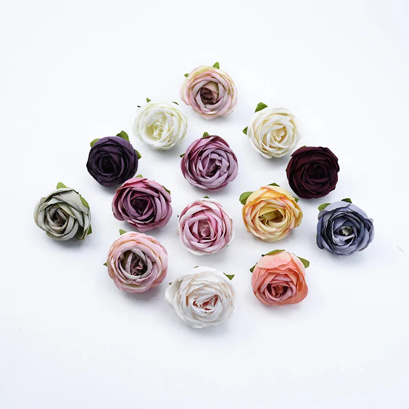 200PC Silk Roses Bud Diy Candy Box Christmas Decoration for Home Wedding Bride Artificial Flowers Scrapbook Wrist Headwear