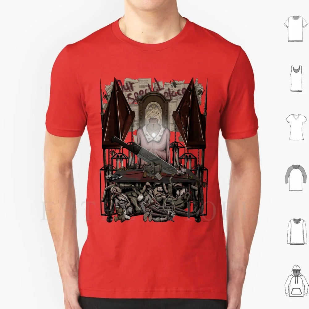 Camiseta de algodón de nuestro lugar especial para hombre, 6xl, Silent Hill, Silent Hill, 2 cabeza piramidal, James, cuchillo rojo, pistola, videojuego, enfermera de terror