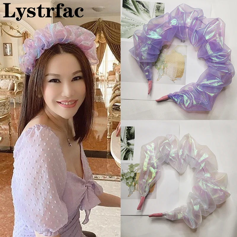 Lystrfac New Solid Color Mermaid Bling Scrunchy Headband for Women Piles Hairband Ladies Hair Loop Female Hair Accessories