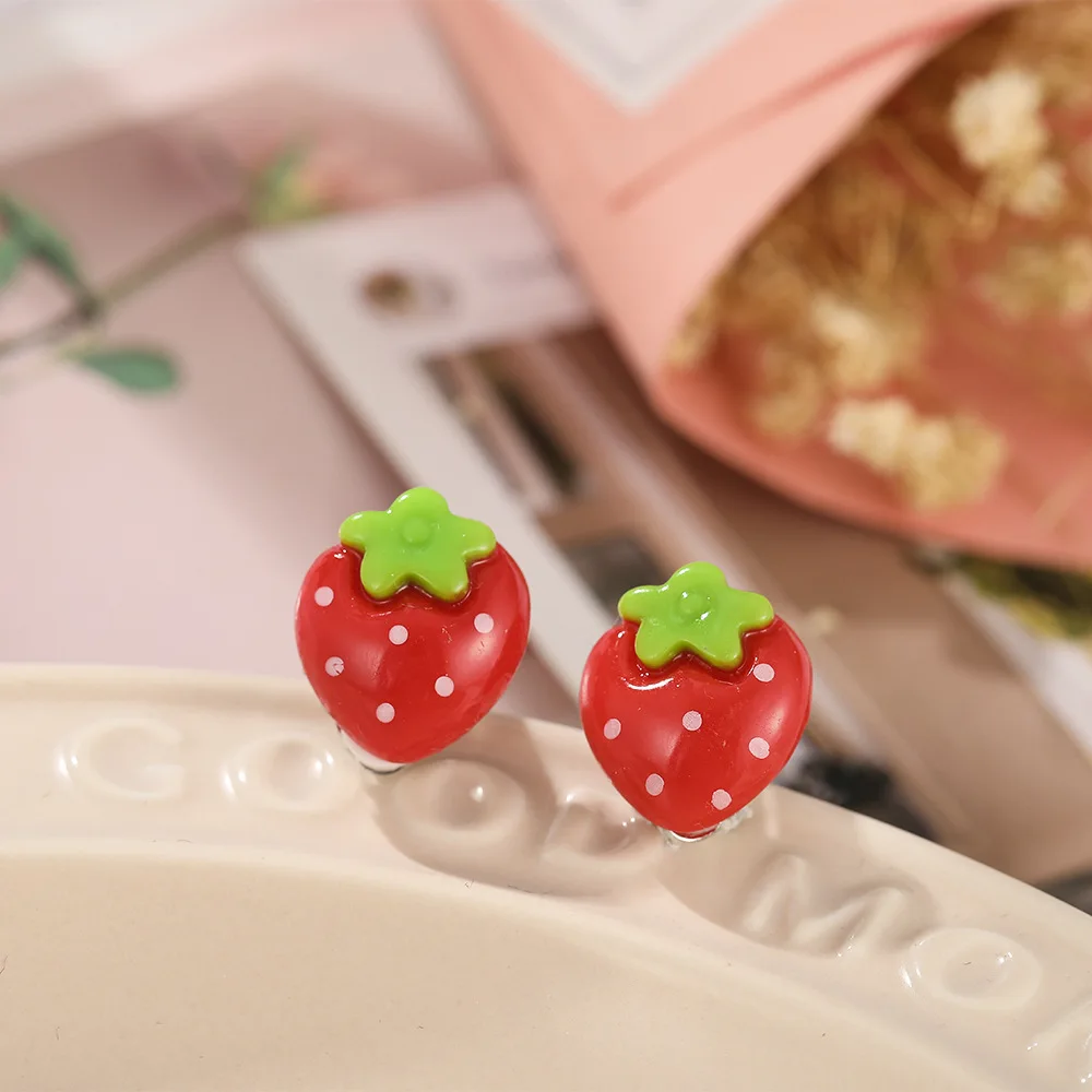 Children Baby Girl Jewelry Kids Cute Animal Fruit Cherry Resin Ear Clip On Pierced Party Gift Cartoon Flower Earrings