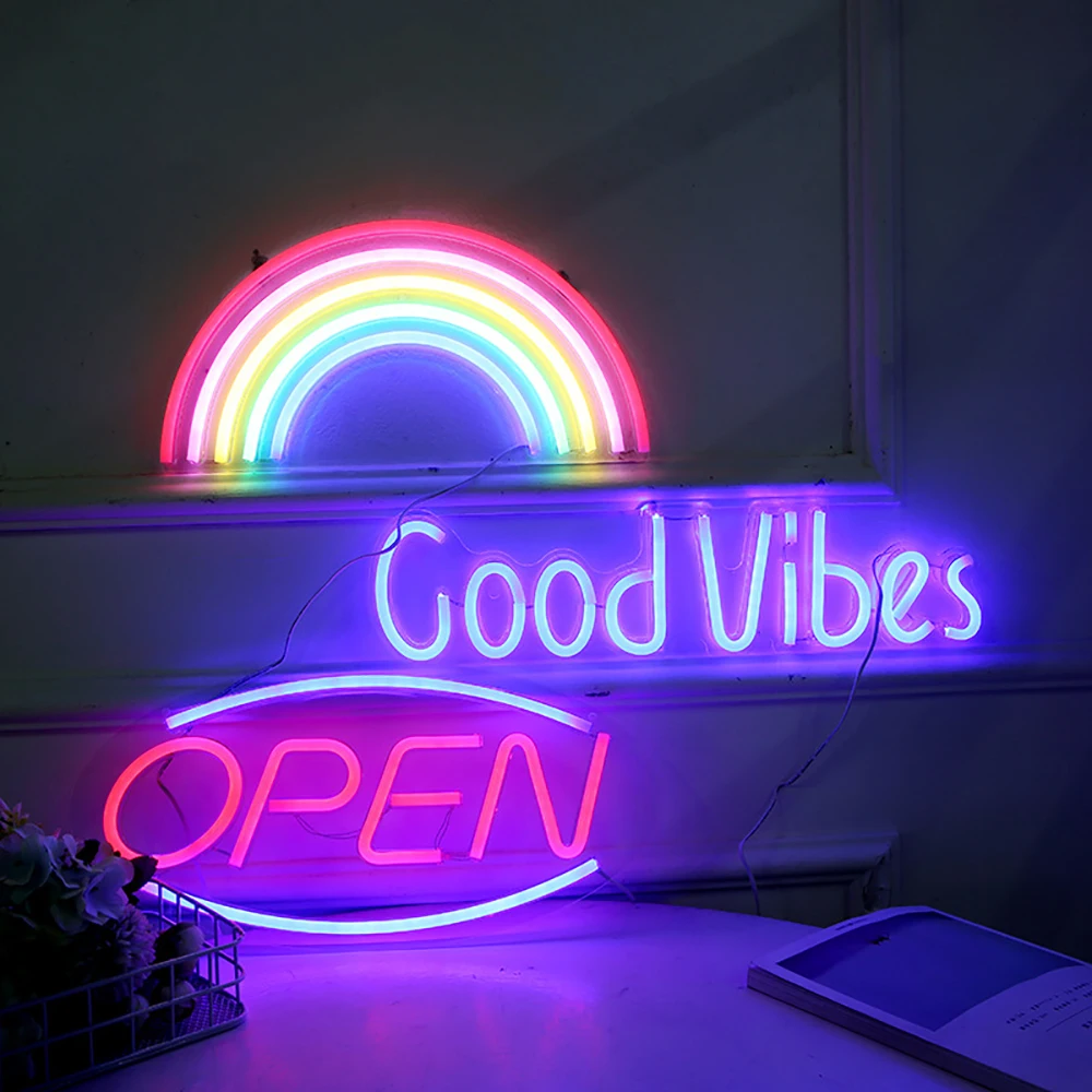 

LED Neon Light Party Wall Hanging Sign USB Powered Banana Hello Good Vibes Led Neon Lights for Bar Room Bedroom Wall Decoration