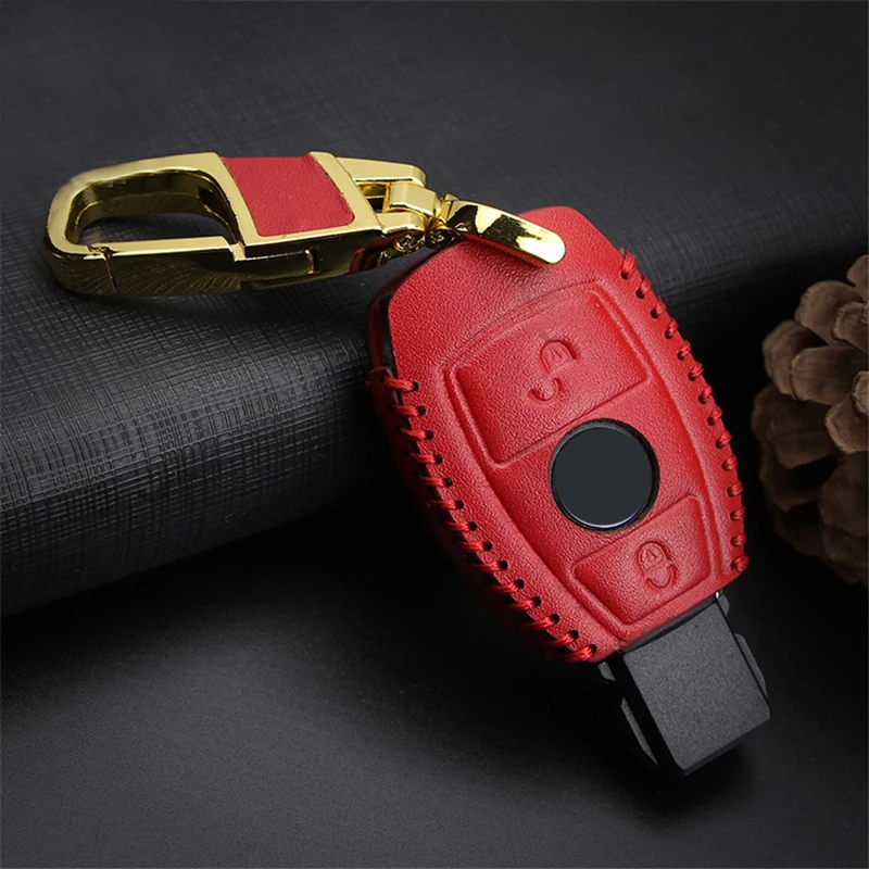 Leather Car Keyring Key Case Cover For Mercedes Benz Accessories CLA AMG W203 W204 W205 W210 W212 W213 W211 W176 GLA Key Holder