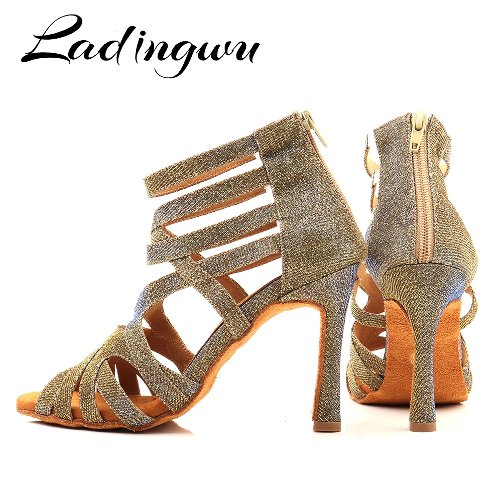 Ladingwu Latin Dance Shoes Chameleon Glitter Fabric Salsa Dance Shoes Women Ballroom Dance Boots Cuba Dance Shoes 2020 New