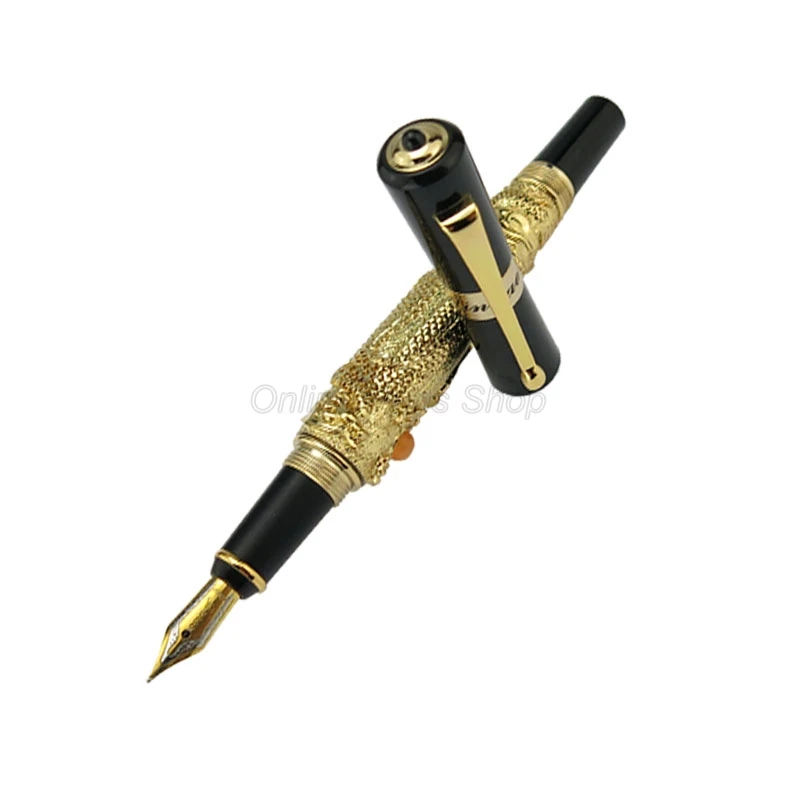 Jinhao Popular Flying Dragon Fountain Pen, Metal Embossing Iridium Fine Nib Great Gold Color For Professional Gift Pen