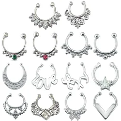 ZEMO Fake Nose Ring for Women Stainless Steel None Piercing Septum Clicker Shiny Crystal Nose Ring No Piercing Body Jewelry