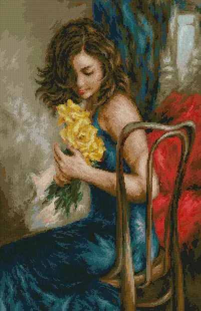 

Женский букет желтых роз, леди и девушка, наборы для вышивки крестом, высокое качество, вышивка, рукоделие, 14CT, без печати, сделай сам, ручная работа, художественный декор