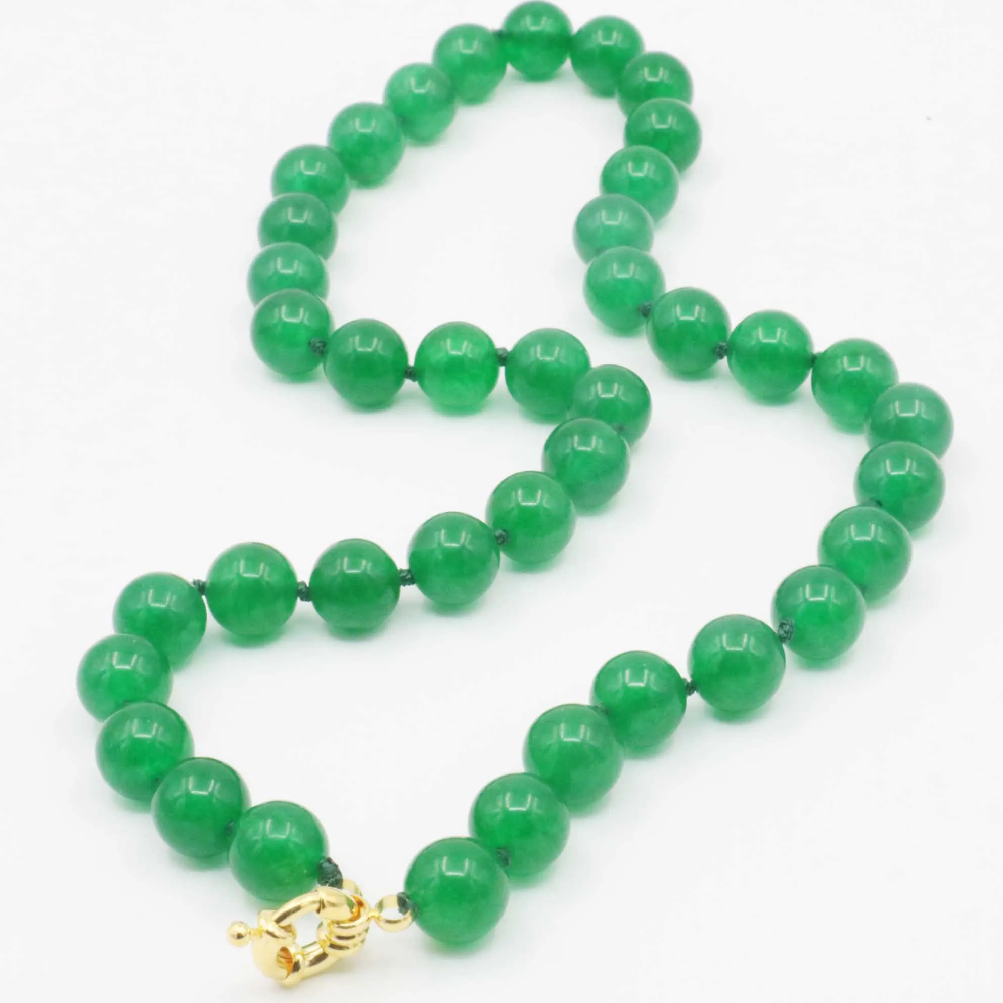 10mm Round Emeralds Green Jade Chalcedony Necklace Hand Made Beads Neckwear Women Fashion Jewelry Making Design Mothers Gifts