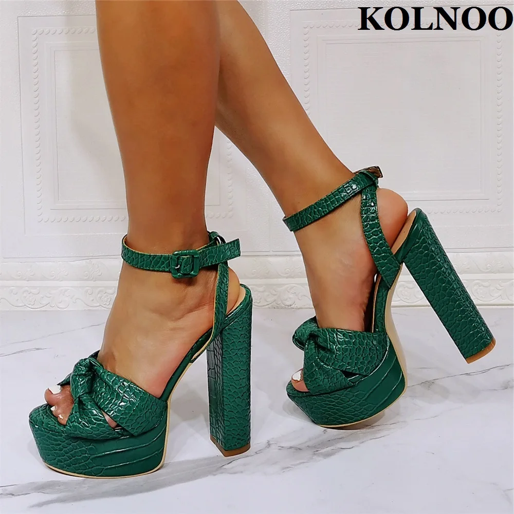 

Kolnoo New Classic Womens Chunky Heeled Sandals Real Photos Faux Snake Leather Sexy Platform Shoes Evening Fashion Party Shoes