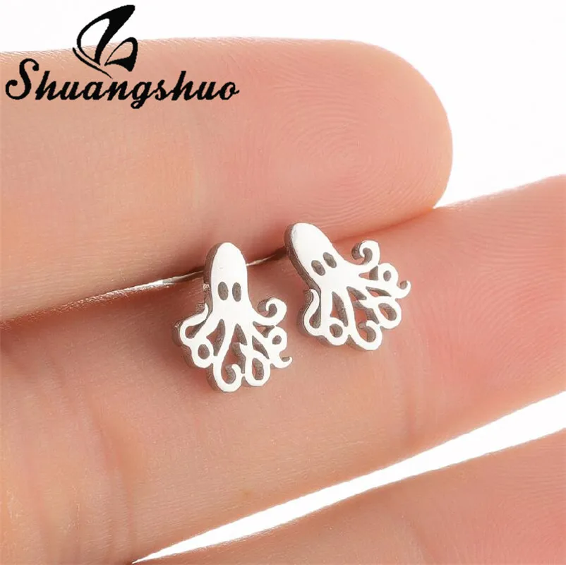 Shuangshuo-pendientes de acero inoxidable con forma de pulpo para mujer y niña, joyería coreana, estilo de dibujos animados, Animal, el mejor regalo