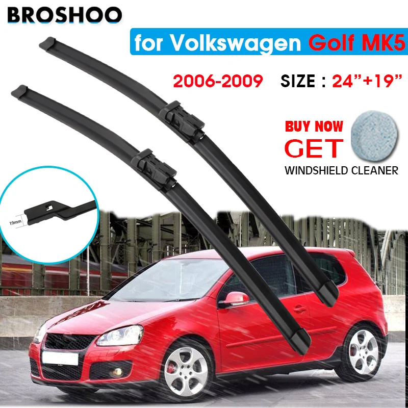 

Car Wiper Blade For Volkswagen Golf MK5 24"+19" 2006-2009 Windscreen Windshield Wipers Blades Window Wash Fit Push Button Arm