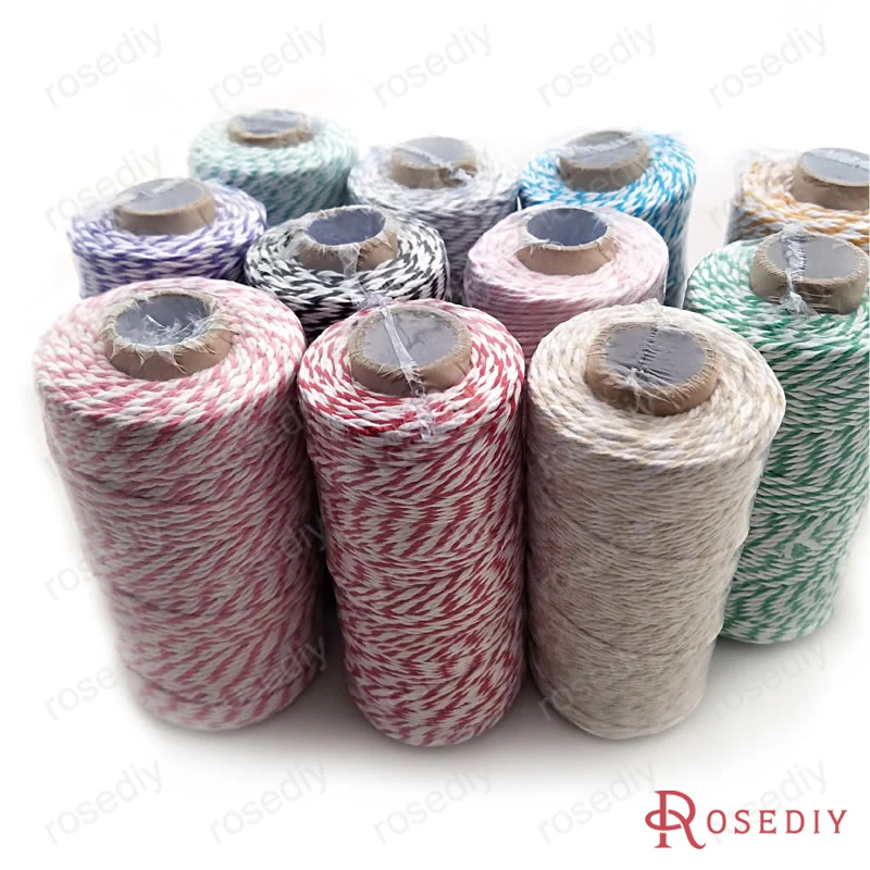 

(T7002)Wholesale Diameter about 1mm Colorful 100% Cotton Three Strands Twisted Cords Rope Diy Findings 1 Roll about 100 meters