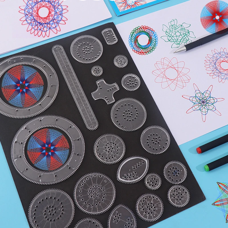 Spirograph Desenho Régua Set, Engrenagens Intertravamento, Rodas Puzzle, Ferramentas de Desenho Geométrico, Acessórios Educação Criativa