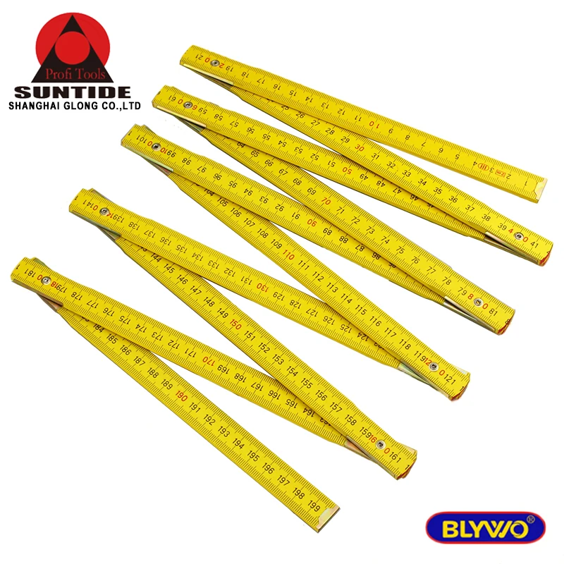 Foldable Ruler portable wooden ruler Yellow Folding Ruler 2 metre carpenter ruler woodworking measurement ruler